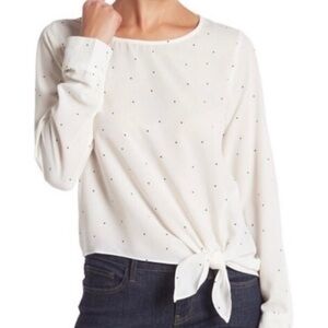 Socialite Long Sleeve Tie Front Polka Dot Blouse